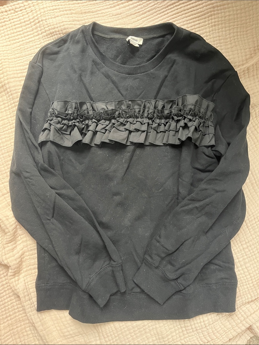 Jason Wu Black Ruffle Crewneck Sweatshirt